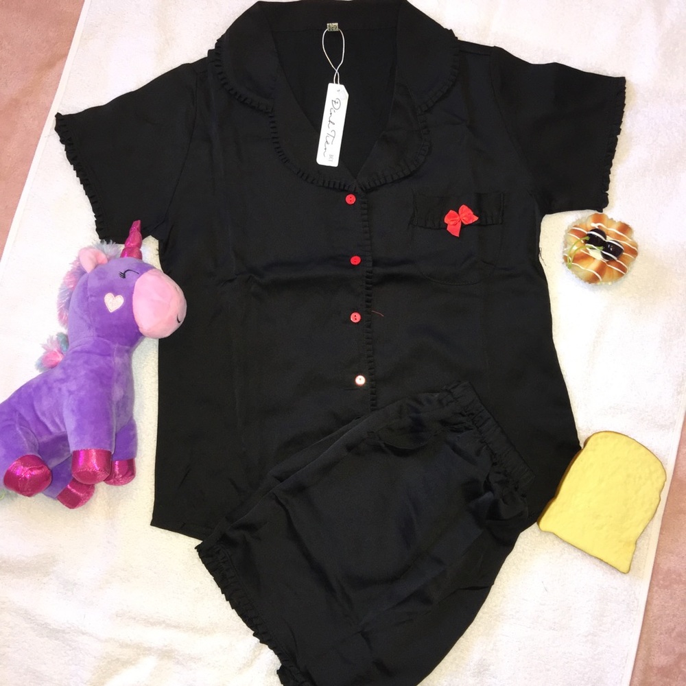 Black Red Bow Pajamas Set